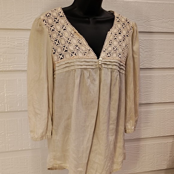 Malvin Hamburg Germany I love Linen Womens Blouse Sm Button Up Collar 100% Linen - Picture 2 of 11